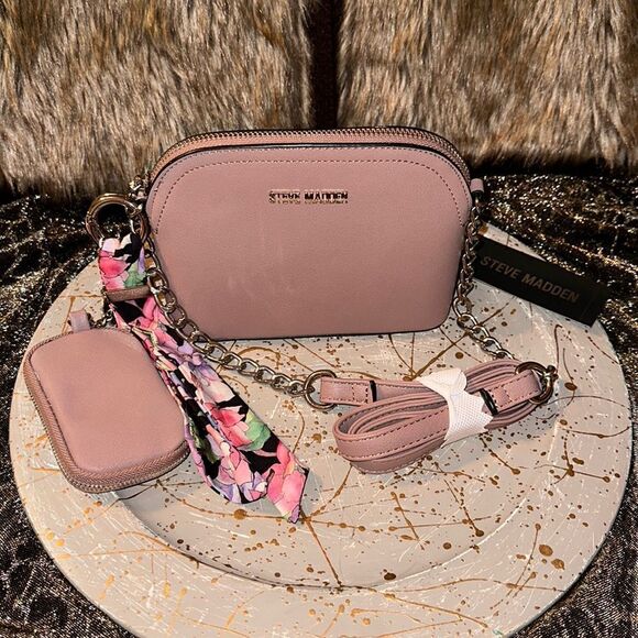 Steve Madden Mauve Faux Leather Mini Crossbody Purse w/ an accessory pouch - Picture 1 of 12